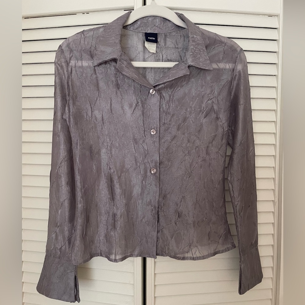 Semi-sheer textured button down women’s top